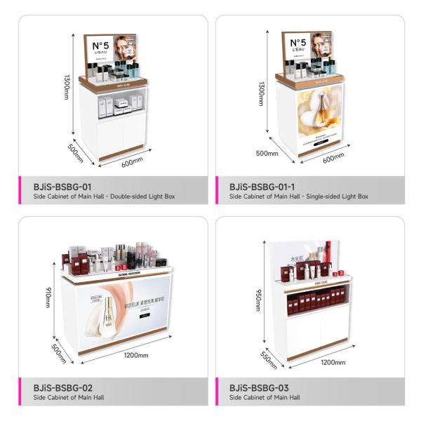 Cosmetic Shop  Display Rack Platinum Wooden Central Hall Cabinet With Light Box For Skincare Store Design And Branding Shop Decoration