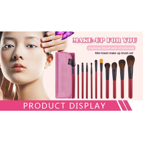 11 Pcs Synthetic Hair Red Natural Makeup Brush Set With Aluminum Ferrule