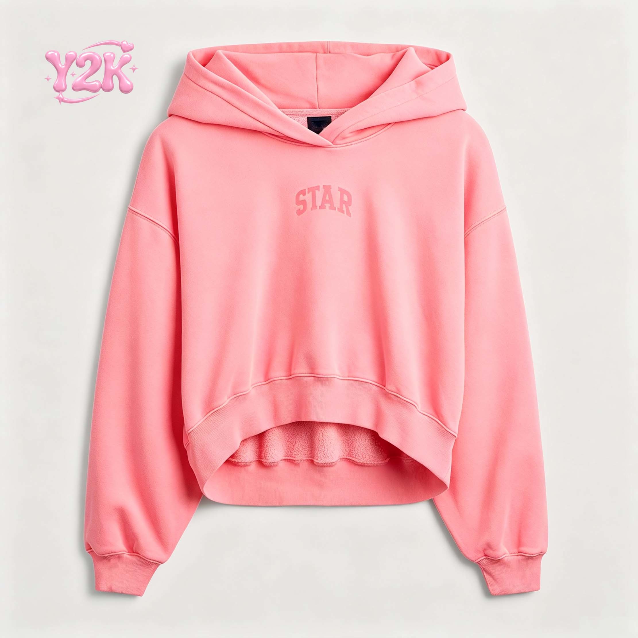 Women's Pink Y2K Oversized Cropped Hoodie Sweatshirt Top