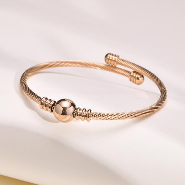 Brazalete de oro para adulto de acero inoxidable con incrustaciones de engaste en canal