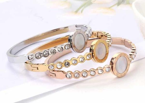 Stainless steel Roman character bracelet titanium steel buckle 18K gold shell crystal inset zircon  jewelry wholesale