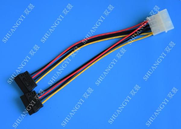 4P Molex To Dual SATA Flat Wire Harness And Cable Assembly Black Red Yellow With Y Cable Adapter
