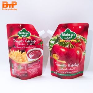 Custom Size and Logo Ketchup Plastic Mylar Packaging Bags Stand up Spout Pouch for Tomato Sauce