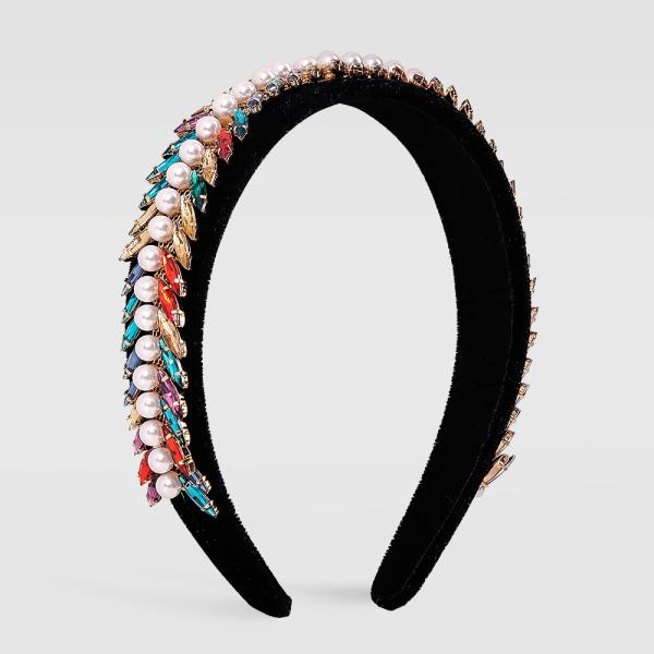 Flannel pearl crystal wide rim headbands Baroque double drain bit hoop headpiece Yiwu accessories