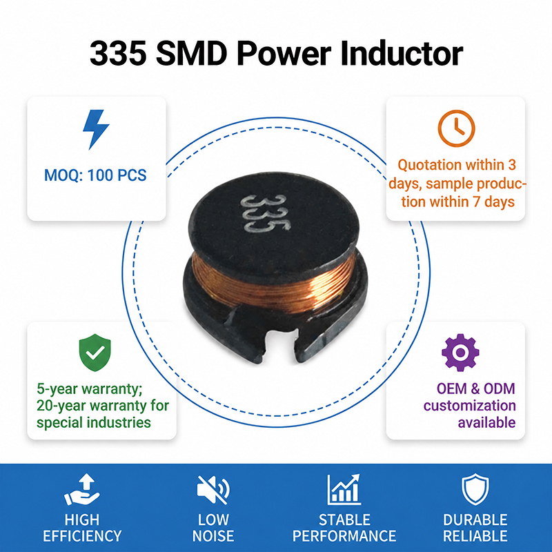 Reliable Unshielded 335 SMD Power Inductor Stable 3.3mH Drum Core Choke Coil