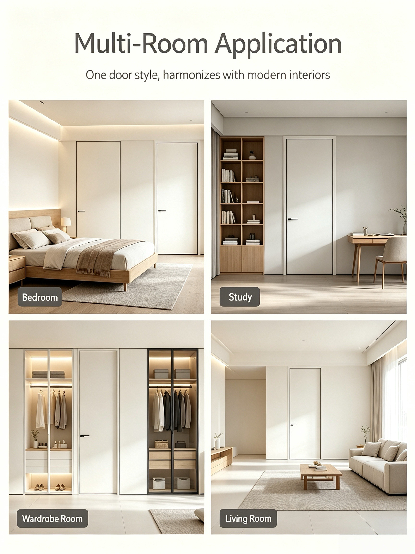 Ultra-narrow bezel aluminum and wood paint-free bedroom door for high-end home decoration