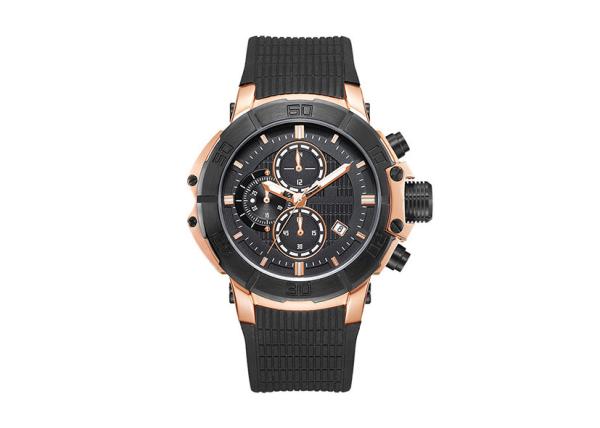 Rose Gold Stainless Steel Chronograph Watch Men High Strenght Silicone Strap