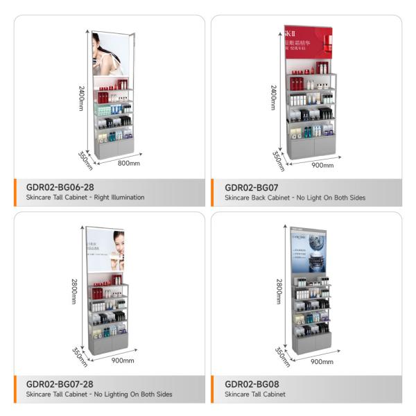 Makeup Shop Rack Grey Wooden Laminated Display Cabinet With Light Box For Branding Shop Shelf And Premium Store Showcase