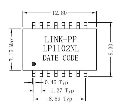 BASE simple toroïdale du port 10/100 de H1260T - goupilles LP1102NL du transformateur SMD 16 de LAN de T
