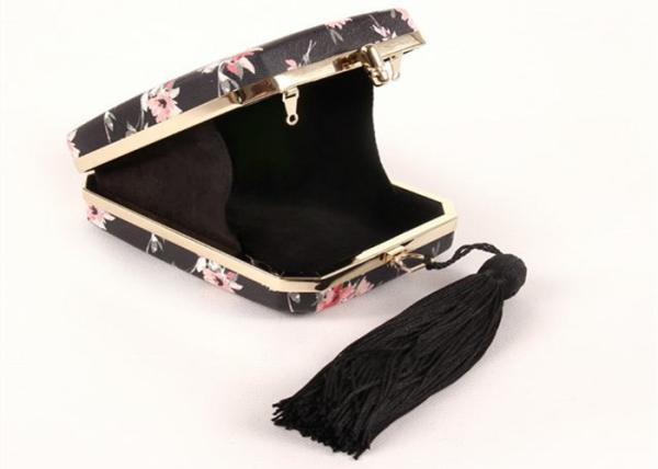 Fashion Flower Ladies Leather Clutch Bags Print Pu Leather With Black Tassel