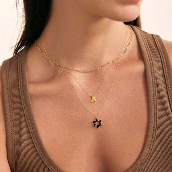 Women's Classic 925 Silver 18K Gold Chain Enamel Hexagram Pendant Necklaces