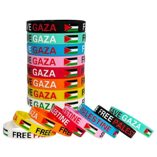 Silicone Slogan Watchword Printed Wristbands Custom Flag Free Palestine Save Gaza Souvenir Silicone Wristbands