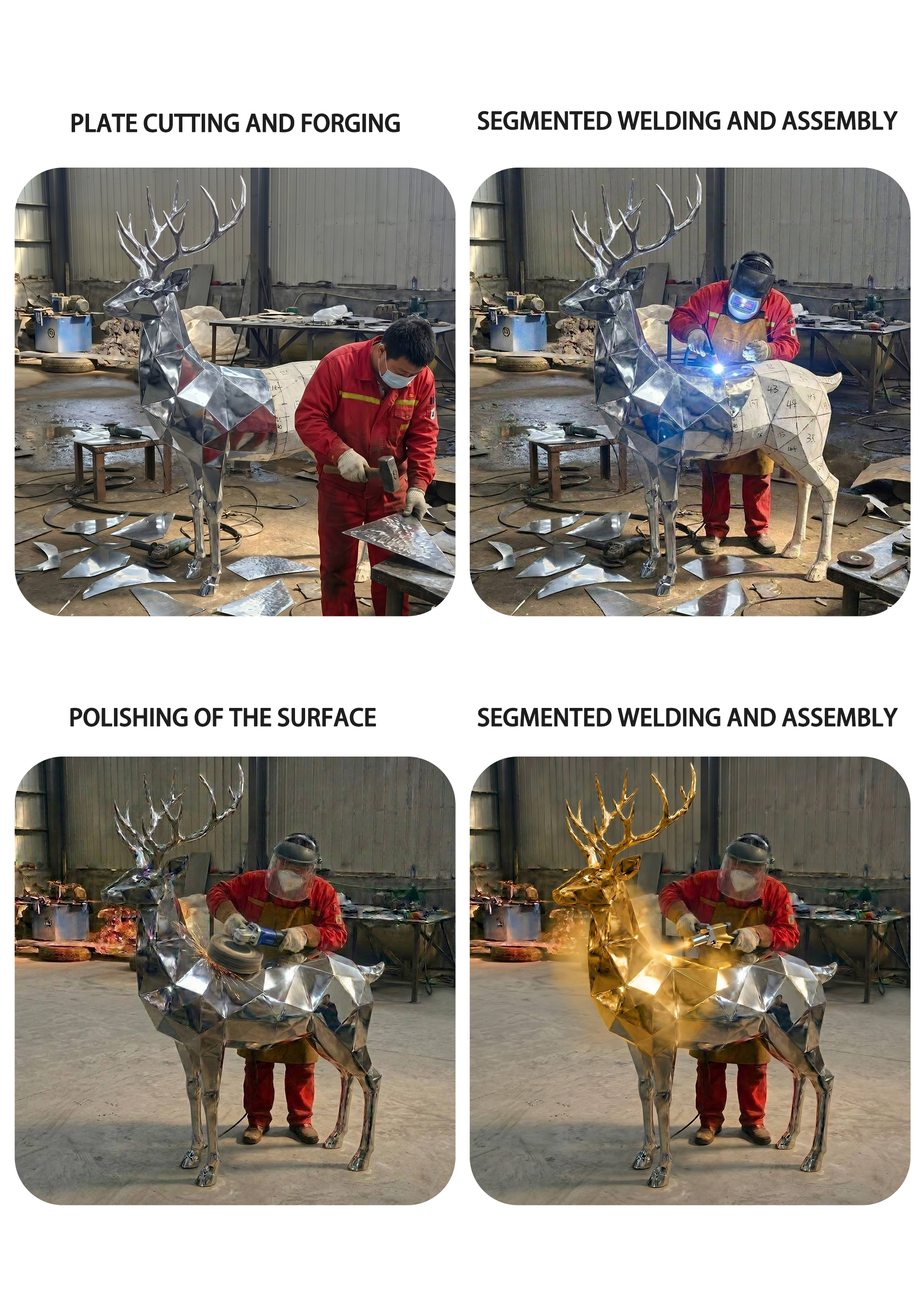 Large Gold‑Plated Stainless Steel Geometric Faceted Deer Family Sculpture for Shopping Mall Festival Outdoor Landscape