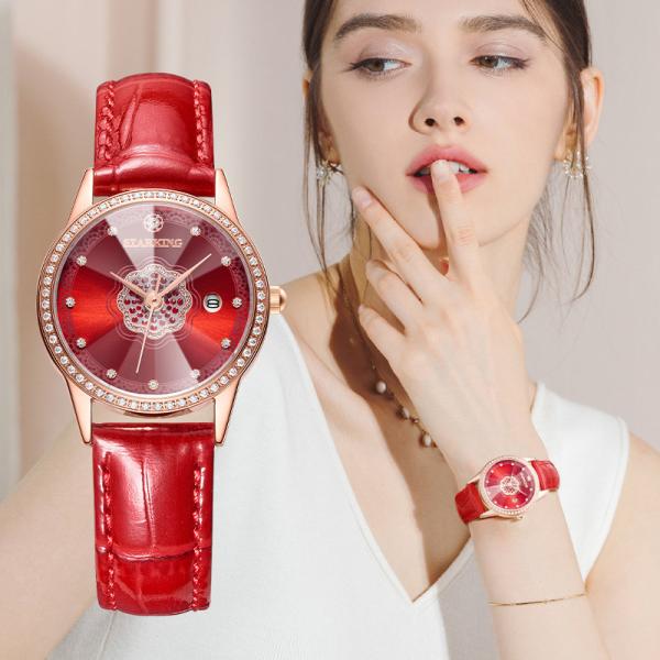 Ladies Diamond Studded Watches Leather Quartz Movement Diamond Encrusted Watch