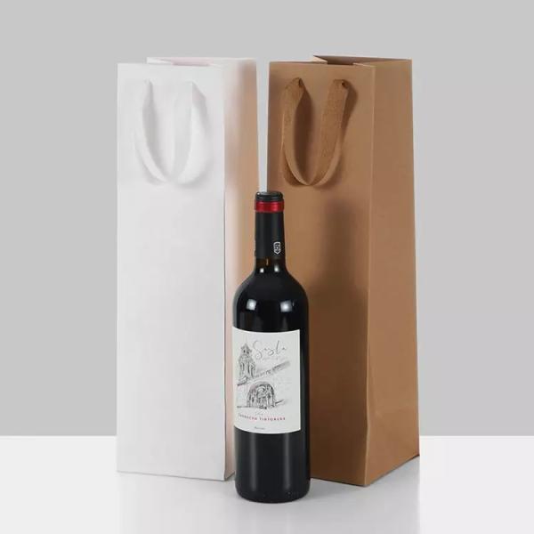 Cmyk Printed Paper Carrier Bags 11*35*9cm Kraft Wine Bottle Bags
