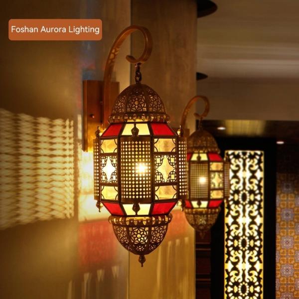 Garden Waterproof Vintage Copper Wall Light With Colored Shade