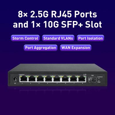 1 10Gb SFP+ interruptor de 2,5 gigabits com 8 10/100/1000/2500 de Mbps 5 meios da rede de cabo