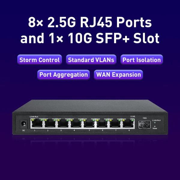 1 10Gb SFP+ interruptor de 2,5 gigabits com 8 10/100/1000/2500 de Mbps 5 meios da rede de cabo