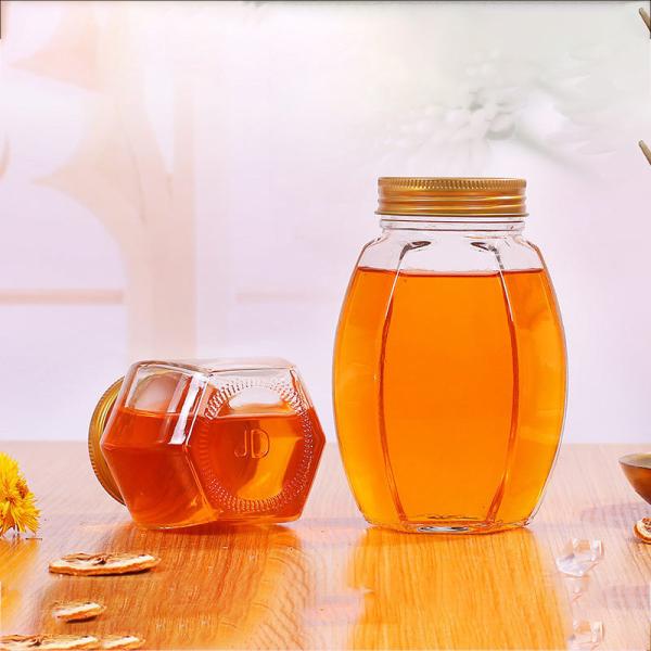 A barriga grande Honey Glass Jar 500ml seis tomou partido ISO9001 resistente ao calor