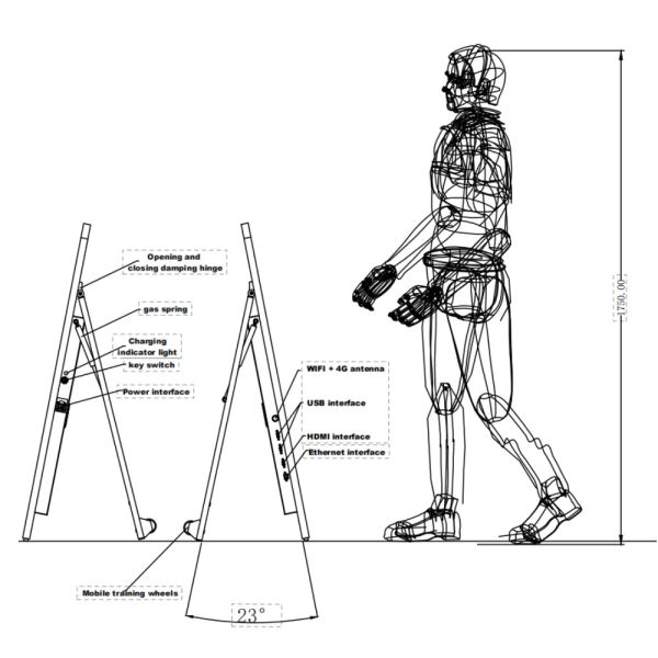 Floor Standing Android Digital Advertising Display 21.5 Inch with LED Fluorescent Writing Board