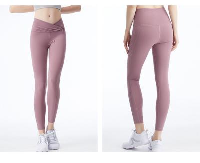 pink Cross Waist Womens Fitness Leggings Cropped Yoga Pants Standard size