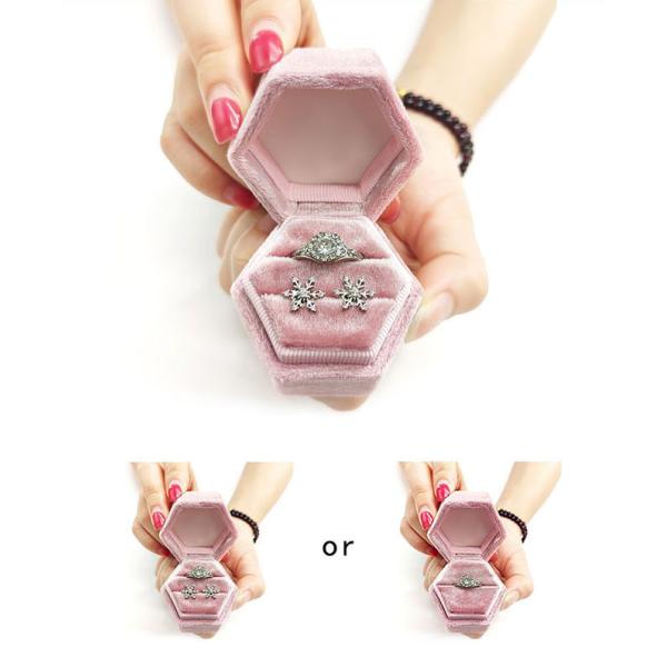 G118 Розовая бархатная шестиугольная кольцевая коробка Элегантный ювелирный организатор для подарков