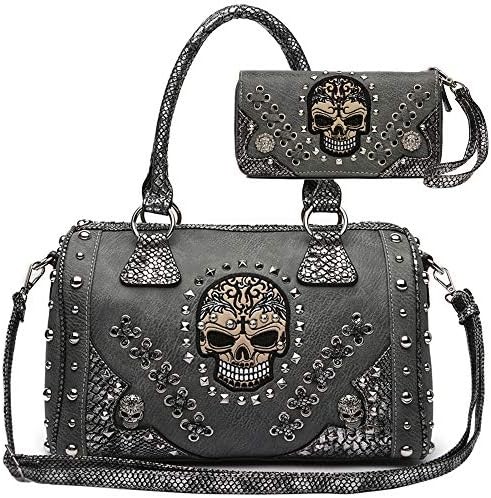 SUGAR SKULL DAY OF THE DEAD PUNK ART PURSE REMOVABLE STRAP WOMEN SATCHEL HANDBAG SHOULDER BAG WALLET SET