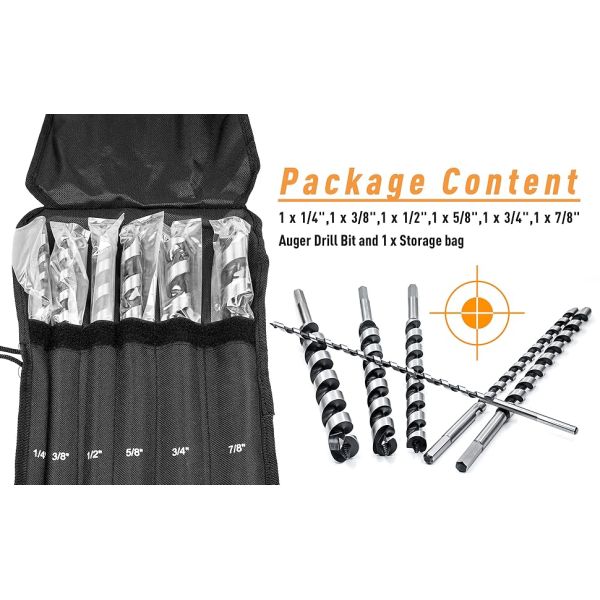 12 Inch Wood Drill Bit Hex Shank 6 Piece Wood Splitter Drill Bit
