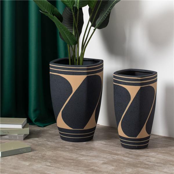Fancy home balcony decorative planter big floor decor plant pot custom matte black ceramic flower pots