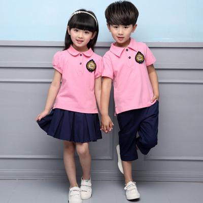 Summer Cotton Fabric Kindergarten Primary School Uniform / Kid Pink Polo Shirts