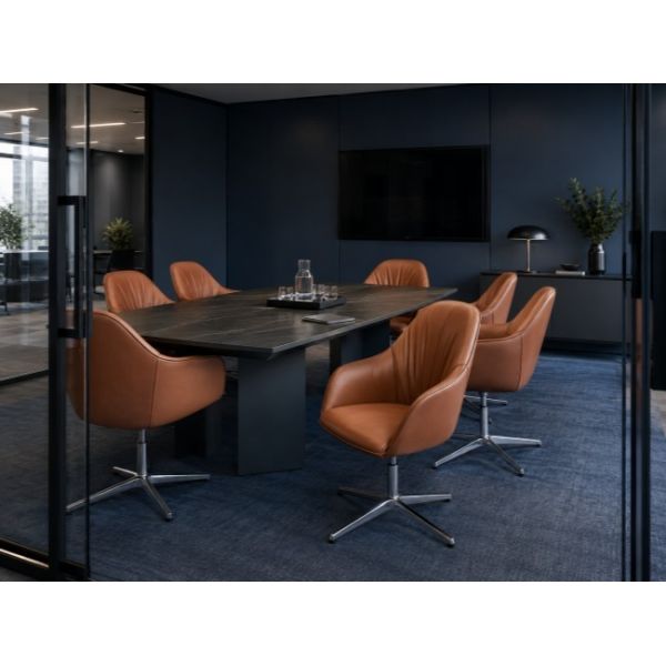 Ruched Leather Conference Chair Aluminum Swivel Meeting Room Chair