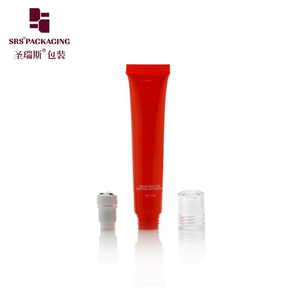 Hot Red Injection PE 3 Steel Roller Ball Tube Squeezable D19mm 20ml For Eye Serum