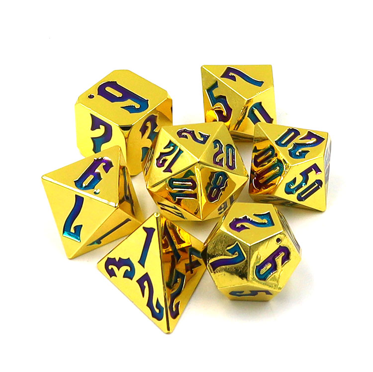 Customizable Zinc Alloy Electroplating Dice Set for DND Games with Polyhedral Design