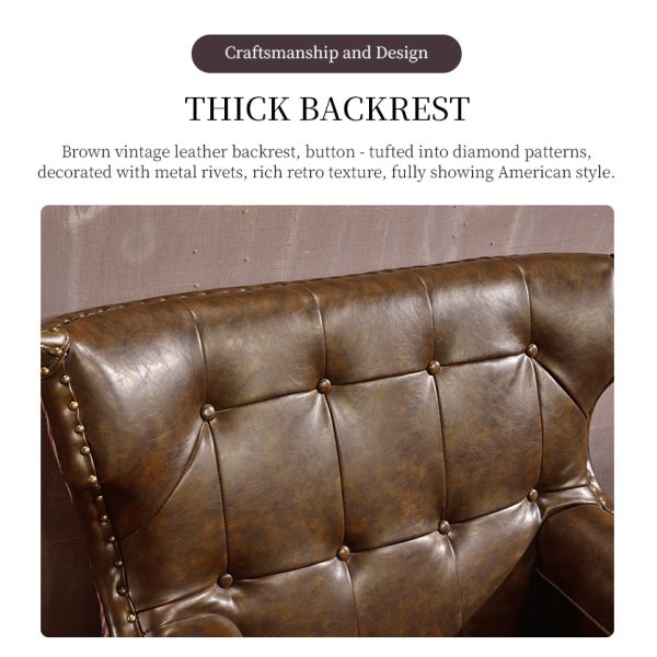 Nidea #8957 American Vintage Handmade Living Room Bedroom Lounge Chesterfield Back Armchair High Tufted Button Rolled Genuine Leather Sofa