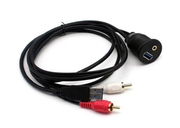 Waterproof Panel Aux Extension Cable USB 3.0 A Male And 3 RCA Male Connector
