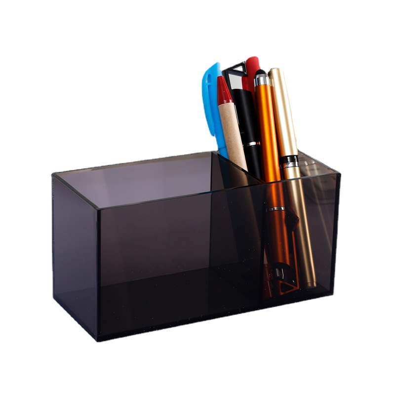 2 Grid Acrylic Pen Holder Transparent Rectangle Stationery Storage Box for Desktop Organization and Debris Sorting