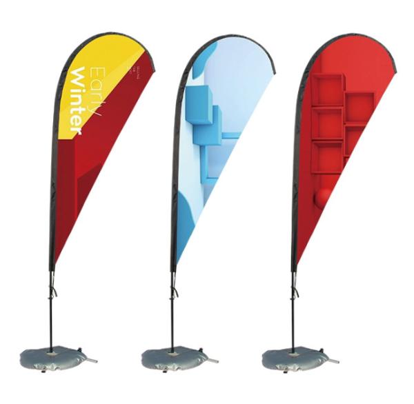 Outdoor Feather Teardrop Advertising Flags Promotional Banner Blue Green Customized