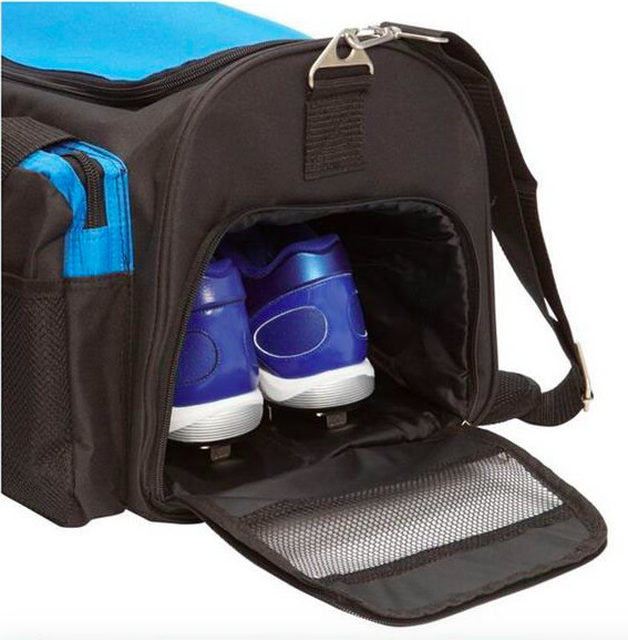 Black 600D Polyester Gym Bag With Shoe Compartment OEM / ODM Acceptable