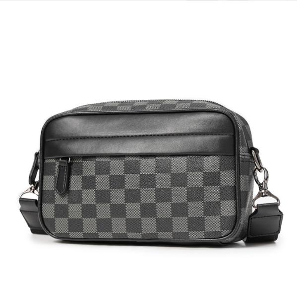 Men's Casual Checkered Messenger Bag Waterproof Dacron Lining and Fashionable Design