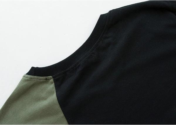 Army Green / Black Mens Trendy T Shirts Plain Dyed Technics With Hem Two Strap