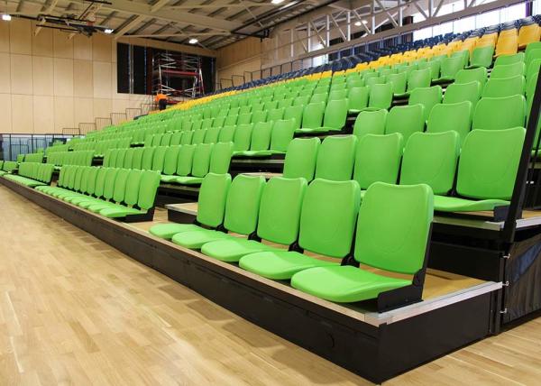 Gymnasium Retractable Stadium Seating Anti - Slip Plywood Decking With Blow Moulded Seats