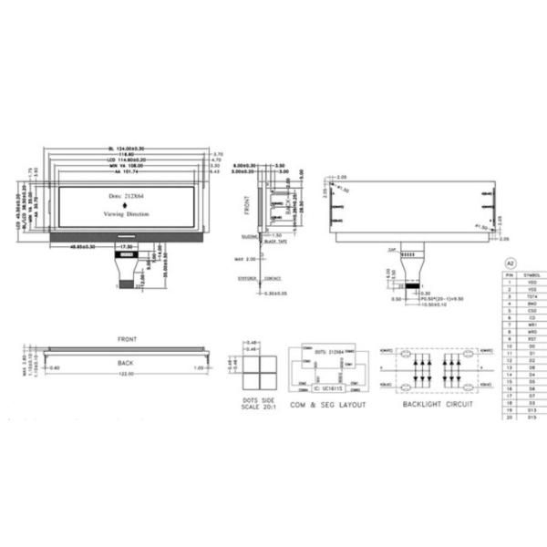 Модуль ЛКД матрицы точки КОГ угла 6 часов, дисплей оборудования 212кс64 ФСТН ЛКД здоровья