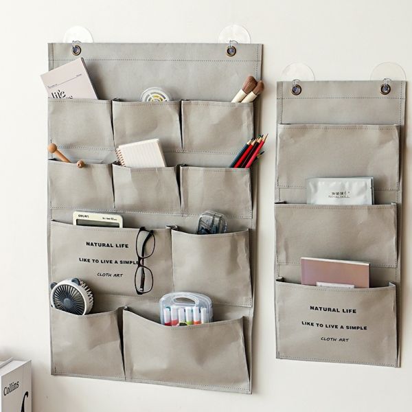 Japanese Washable Kraft Paper Storage Pouch Wall-Hanging Bedside Door-Back Organizer Multi-Purpose Bag for Household Clutter
