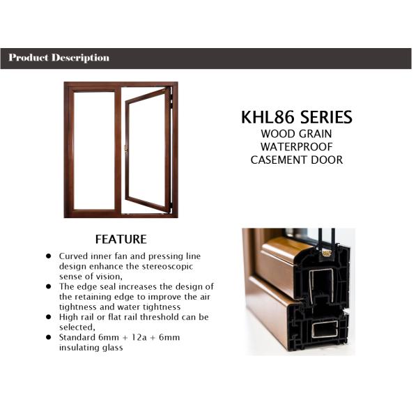 Wood Grain Frame Aluminum Flush Casement Doors Double Track With Heat Strip
