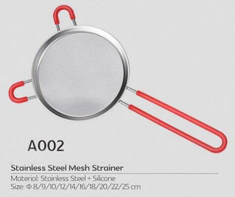 Food grade silicone handle stainless steel fine mesh kitchen strainer two ears flour oil filter
