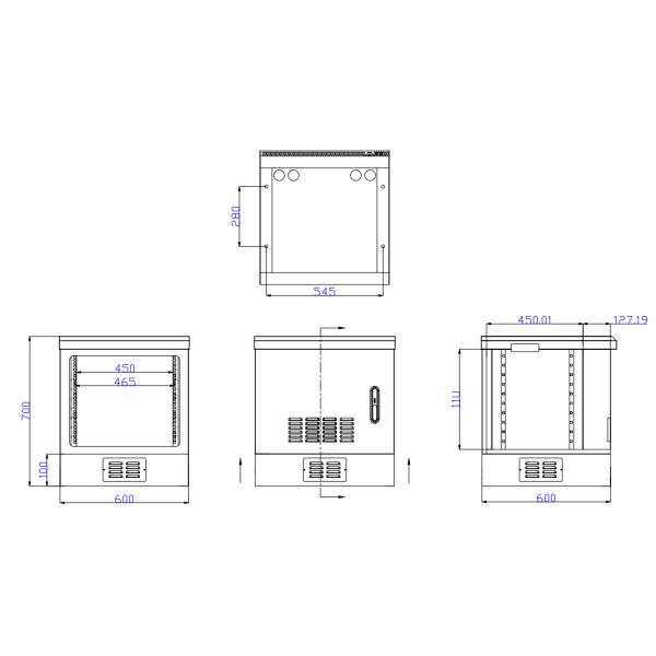 небольшая коробка вентиляторной системы охлаждения IP55 шкафа держателя поляка 11U погодостойкая на открытом воздухе стальная