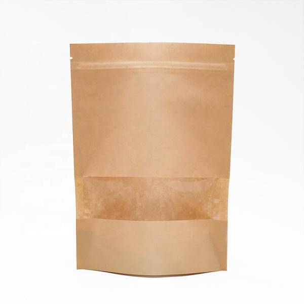 Food Grade Zipper Kraft Paper Pouch , Dry Food Stand Up Pouch With Window