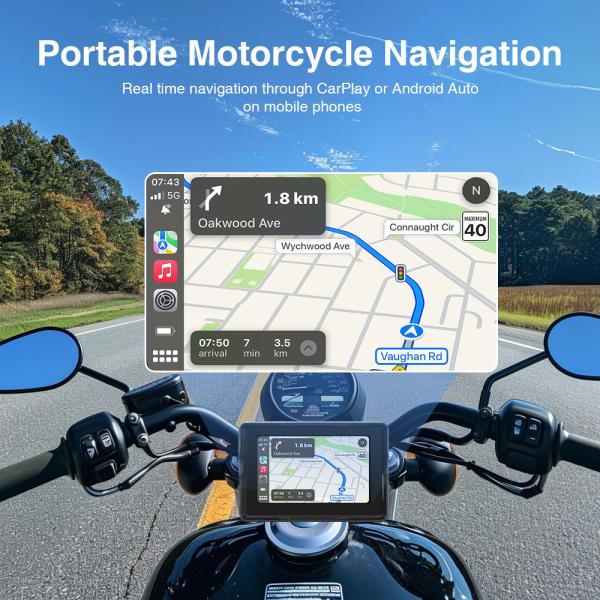 5Inch GRANDnavi Portable Navigation Device for Motorcycle Waterproof IPX6 CarPlay and Android Auto