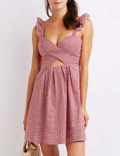 Mini Breathable OEM Dress 2018 Custom Gingham Sun Dress Ruffle