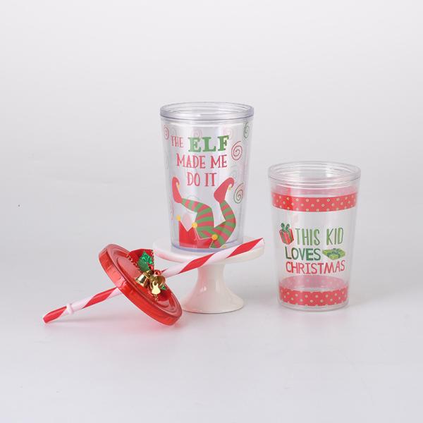 10oz Double-layer Plastic BPA FREE Straw Drinking Water Cup with Cute Design Style